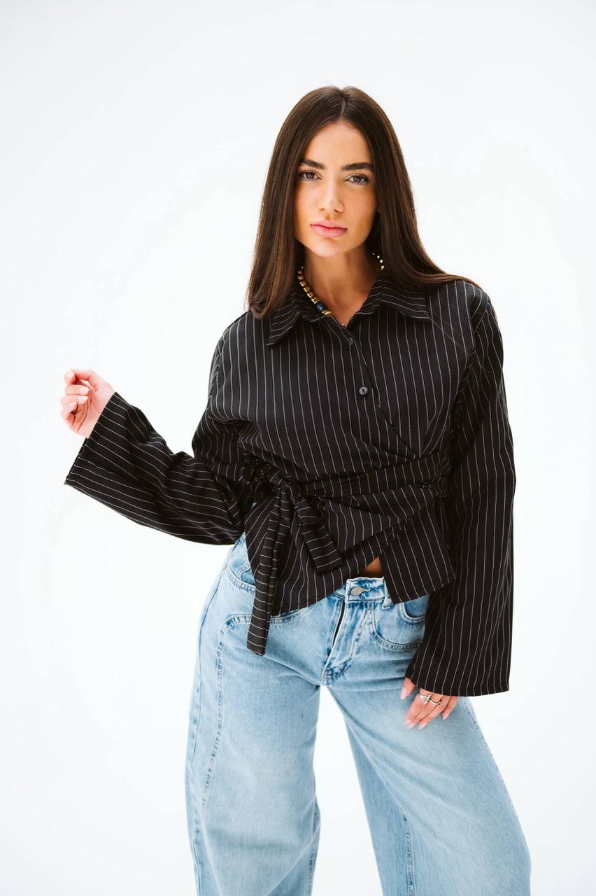 pinstripe wrap shirt