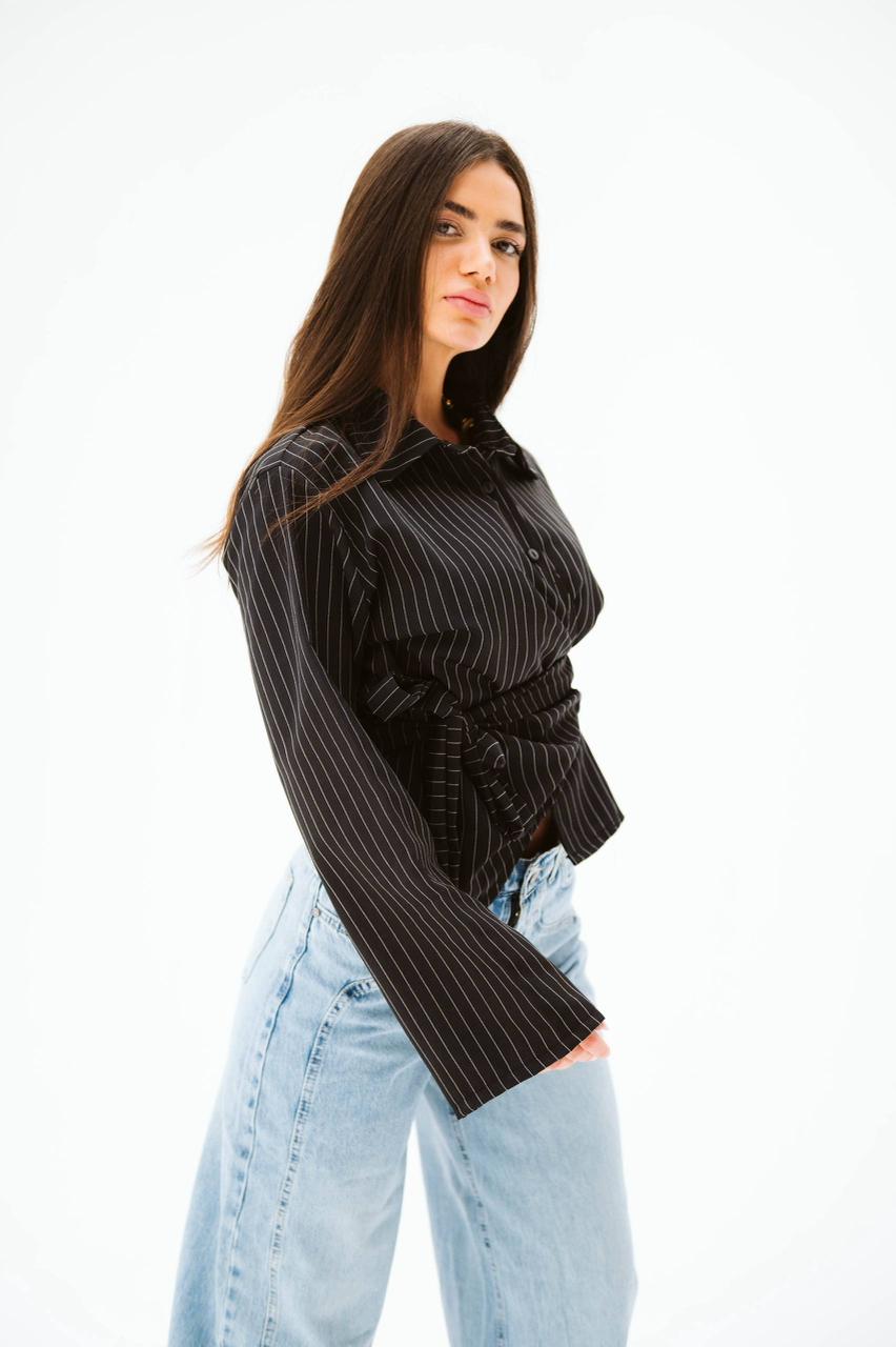 pinstripe wrap shirt