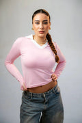 Collared V neck long sleeve top